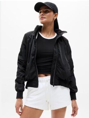 Athleta Black Bomber Jacket Med | Athleisure Lightweight Zip Up Activewear